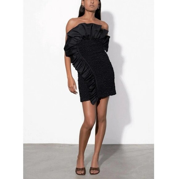 Mara Hoffman Alycia Black Popcorn Mini Strapless Ruffle Dress Medium